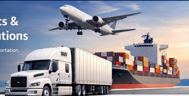 Truck and cargo ship representing logistics transportation